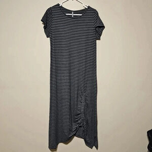 Nyah Women's Size Medium Dress Short Sleeve Striped Gray Black Lagenlook Maxi